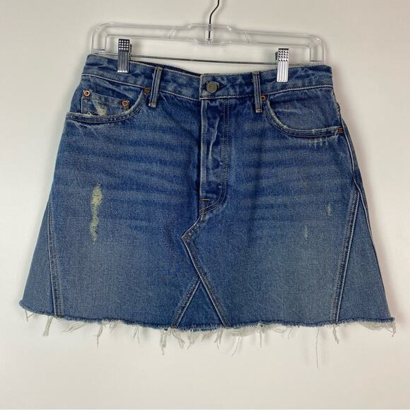 GRLFRND Eva A-Frame Gusset Skirt Womens Blue Denim Size 28 - Picture 3 of 9